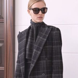 Ralph Lauren Fall 2020 Collection 
Charcoal Plaid Cashmere Knit Tie-Neck
Dress